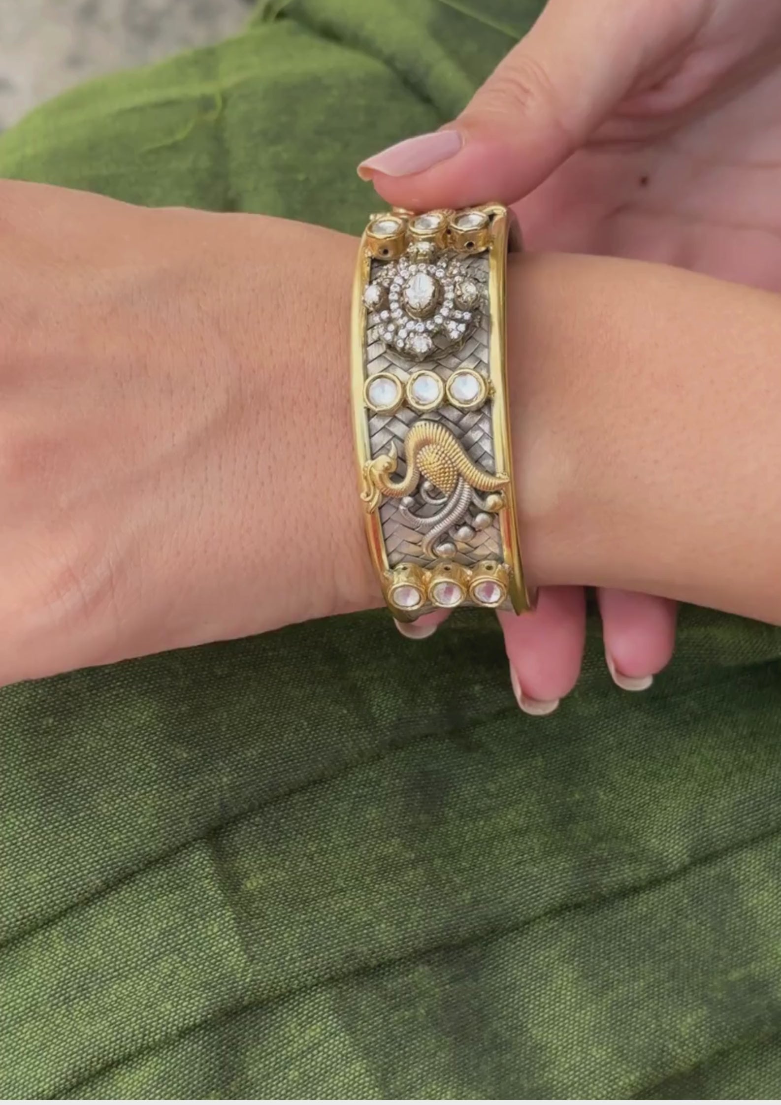 Dual Tone White Stone Bangle